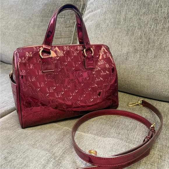 Michael Kors Glossy Burgundy Satchel - Picture 2 of 4
